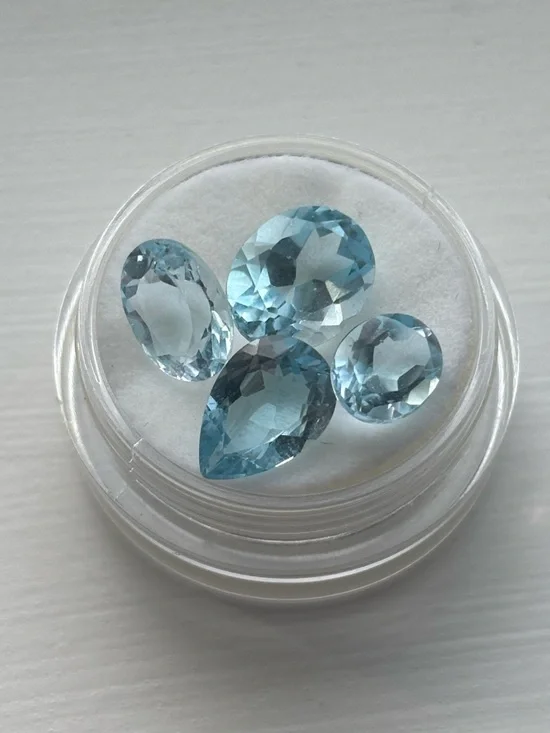 Blue Topaz Gemstone Lot – Oval & Pear Cut Sky Blue Loose Stones (Set of 4) - Picture 2 of 16